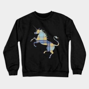 Scottish Blue, Grey and Yellow Tartan Rearing Unicorn Silhouette Crewneck Sweatshirt